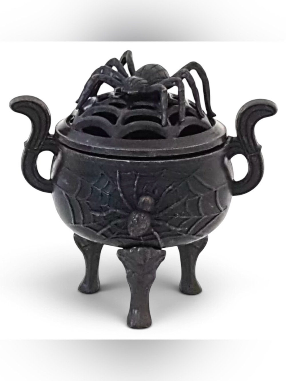 Incense Burner Cauldron Spider Black w/ Clouds